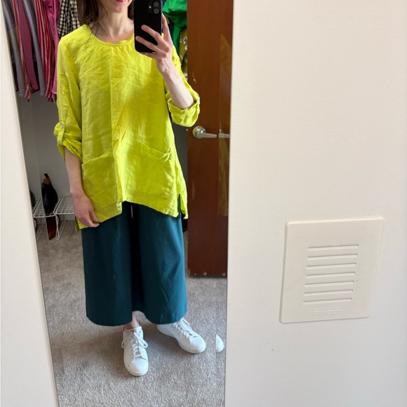 Ali Miles Lime Green Linen Tunic L Large - Picture 7 of 7